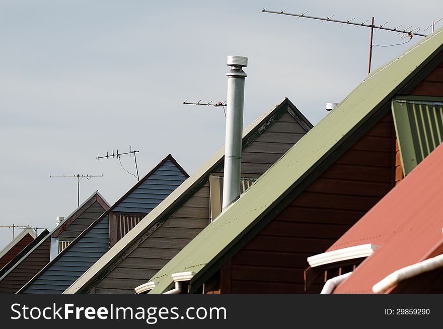 Chalet roofs of Alpine house in New Zealand.