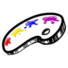 Wooden Art Palette With Paints Stock Image