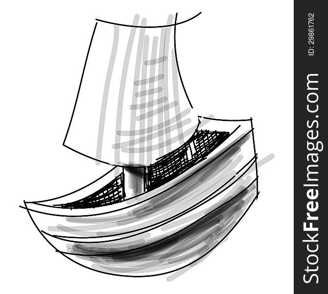 Boat With Sail Sketch Vector Illustration