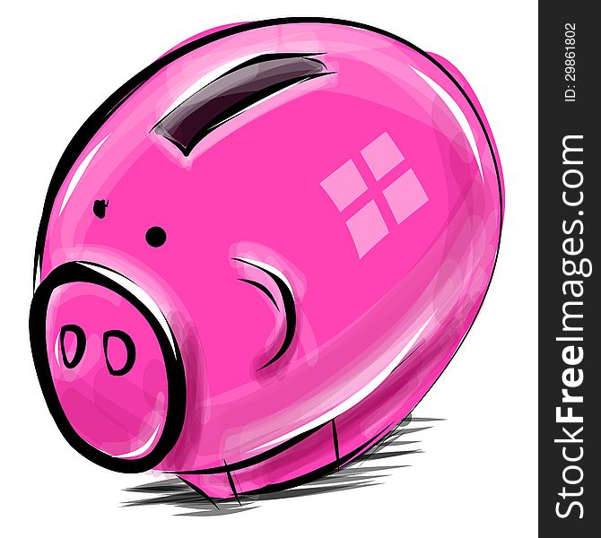 Money Box Cartoon Pig Sketch Vector Illustration