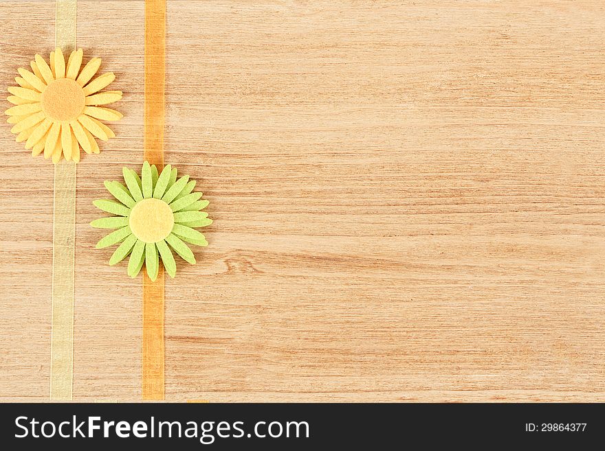 Wooden board for spring message with two red hearts and flowers. Wooden board for spring message with two red hearts and flowers