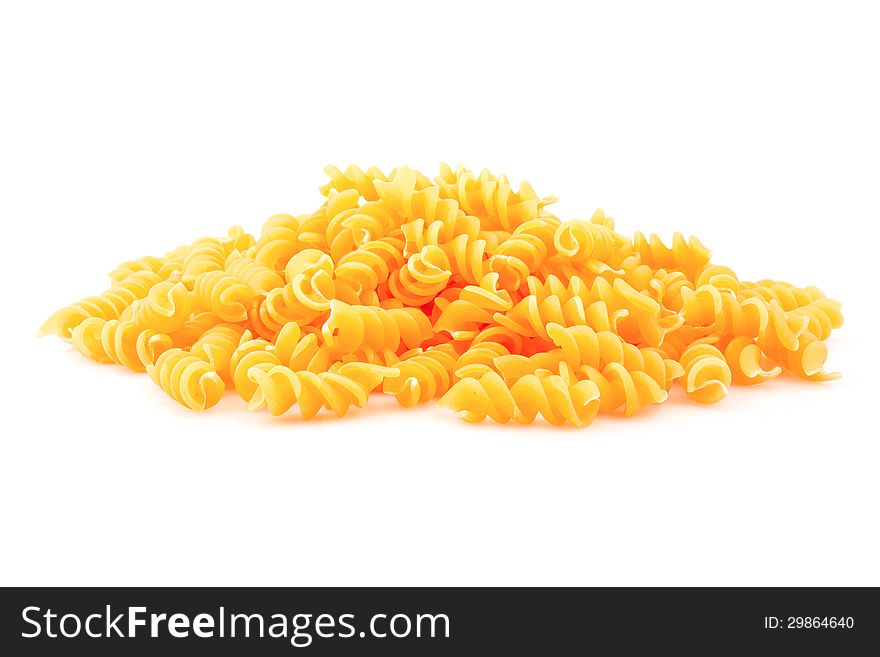 Italian pasta spiral on white background, food ingredients