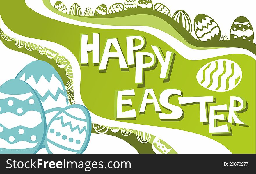 Wave background with easter eggs in green and white colors.