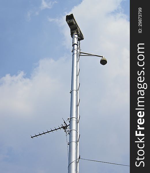 High pole of fit camera and dome camera for security in city. High pole of fit camera and dome camera for security in city