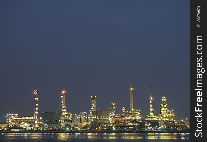 View of refinery in night scene after sunset. View of refinery in night scene after sunset