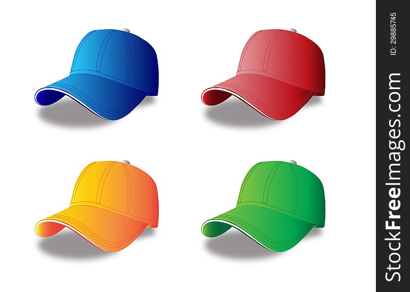Set of colorful caps isolated on white