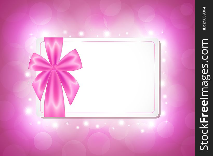 Vector illustration of the card with a pink ribbon
