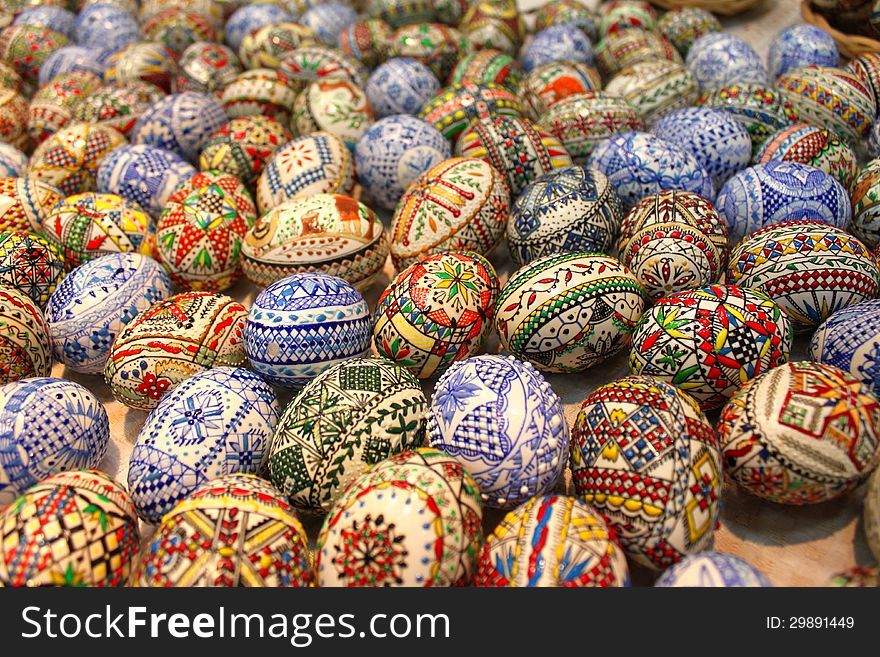 Easter eggs painted handmade exposed