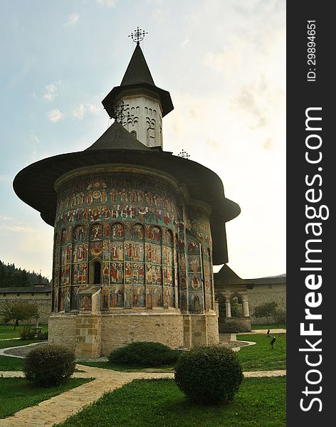 The Sucevita monastery in summer autumn