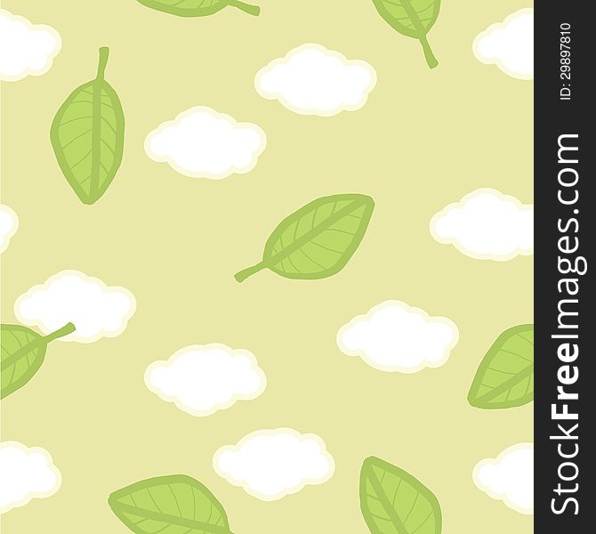 Seamless vector pattern. Summer clouds and leaves