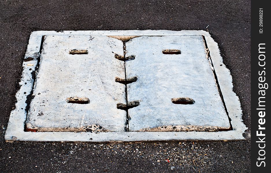 Cement cover of drain on road