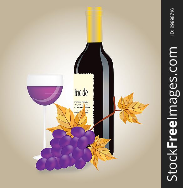 Vector vine concept with bottle glass and grapes