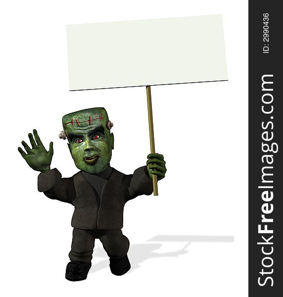 Cartoon Frankenstein with Sign