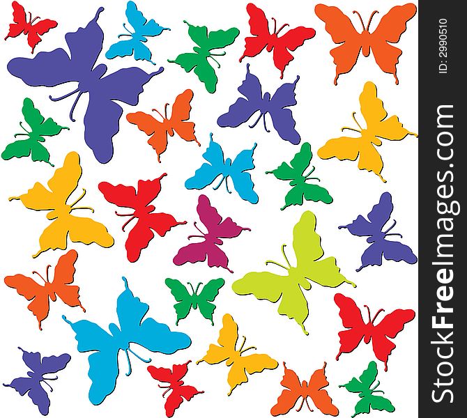 Seamless wallpaper tile background colorful. Multi color butterflies on white background. Seamless wallpaper tile background colorful. Multi color butterflies on white background.