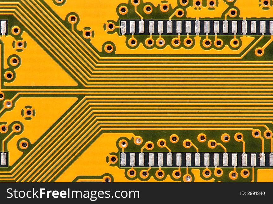 Yellow circuit board super close-up, may be used as background