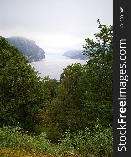 Foggy fjord.