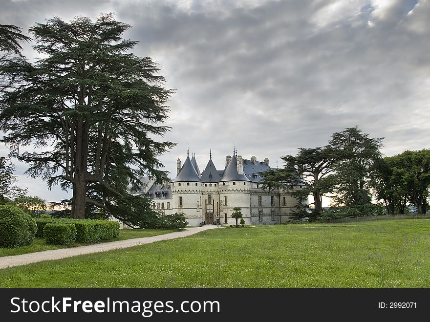 Path leading to the castle Chaumont-sur-Loire. Loire Valley, France