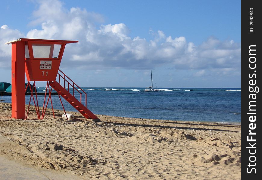 Point of view of a lifeguard at the waikiki beach Hawaii. Point of view of a lifeguard at the waikiki beach Hawaii