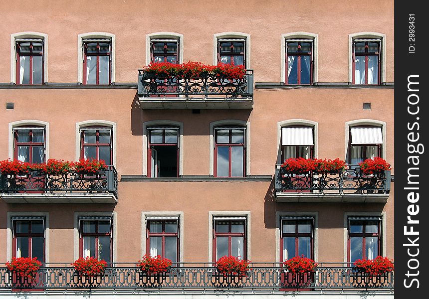 Wall from a hotel with beautiful balconies. Wall from a hotel with beautiful balconies