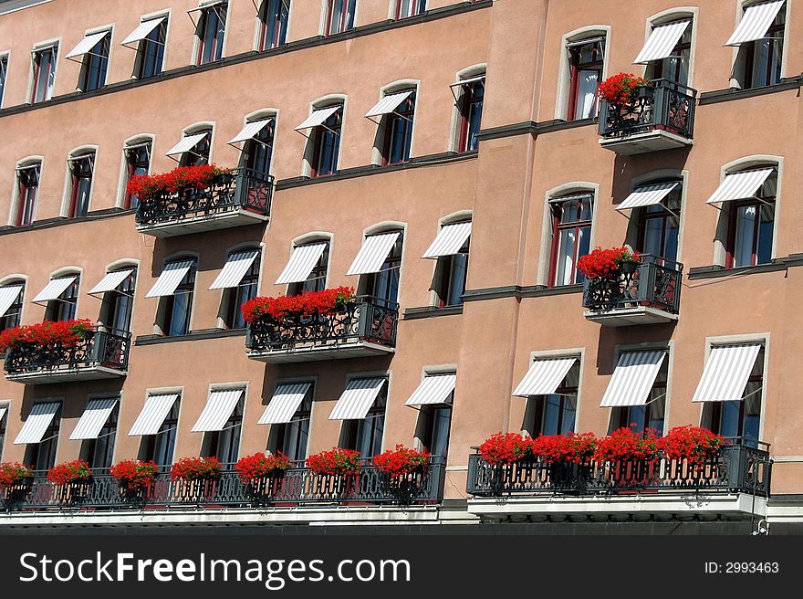 Wall from a hotel with beautiful balconies. Wall from a hotel with beautiful balconies