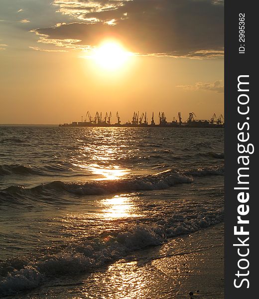 Seaport in the city of Berdyansk.
sunset. Seaport in the city of Berdyansk.
sunset