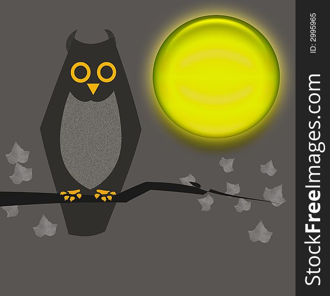 Halloween sign, owl and moon on gray background. Halloween sign, owl and moon on gray background