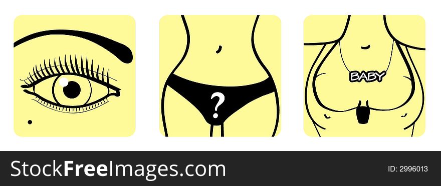 3 body icons - eye, bikini, breast