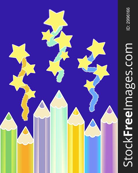 Illustration of colored pencils, the features become stars
