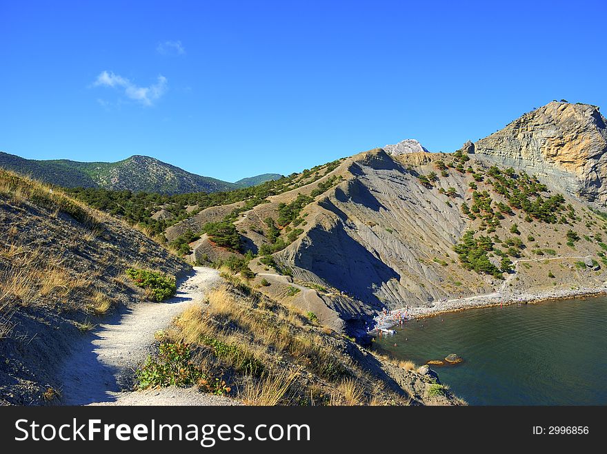 Sea landscape. A sea bay with picturesque mountains