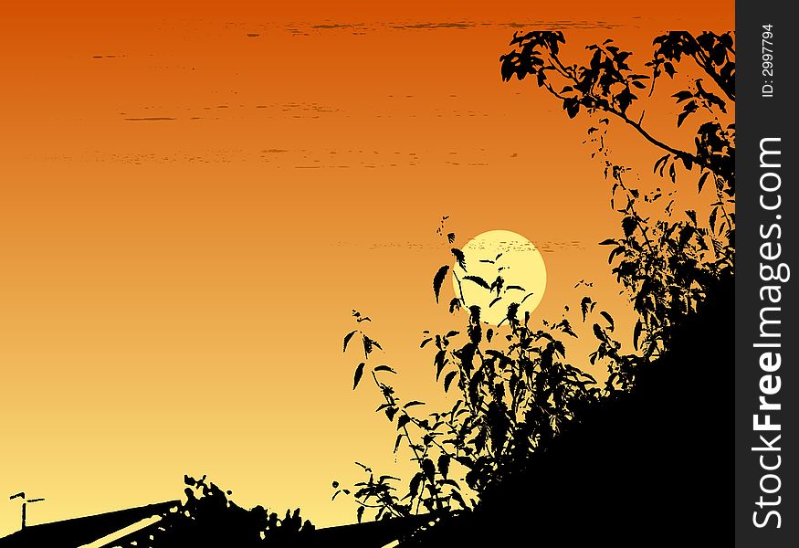 Landascape illustration of a setting sun in vector format. Landascape illustration of a setting sun in vector format