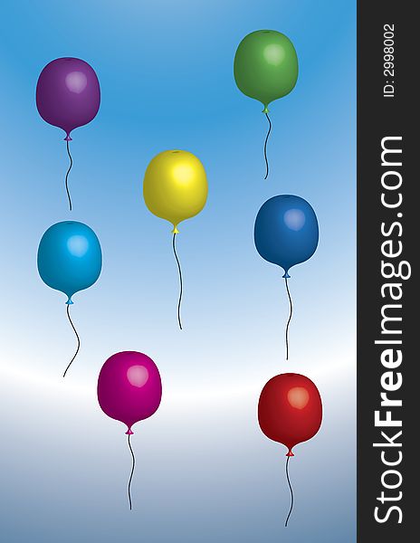 Colourful balloons floating on blue background. Colourful balloons floating on blue background