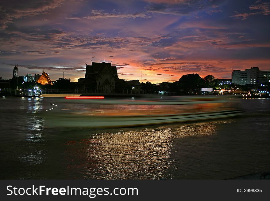 Bangkok River At Sunset