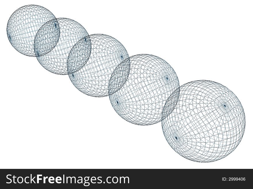 Spheres made of wire on white