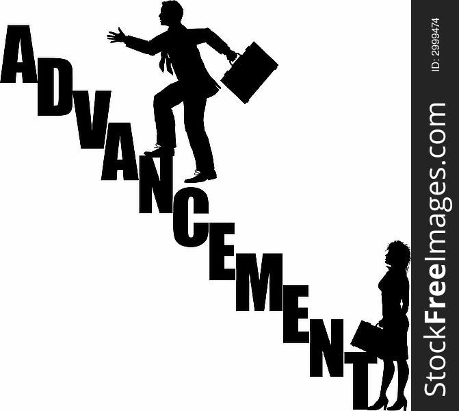 Silhouette graphic depicting the concept of advancement or promotion. Silhouette graphic depicting the concept of advancement or promotion