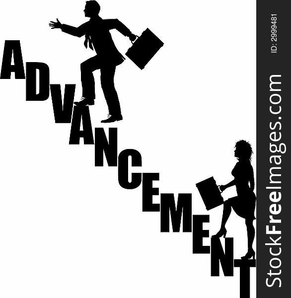 Silhouette graphic depicting the concept of advancement or promotion. Silhouette graphic depicting the concept of advancement or promotion