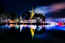 Buddhist Colorful Temple At Night With Lake Reflection Stock Photo Buddhist Colorful Temple At Night With Lake Reflection Stock Photo