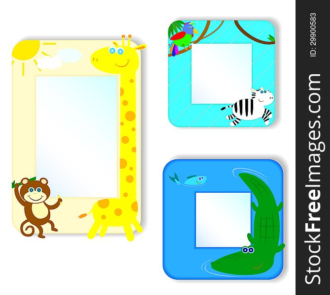 Three bright childrens framework for photos with African animals. Three bright childrens framework for photos with African animals