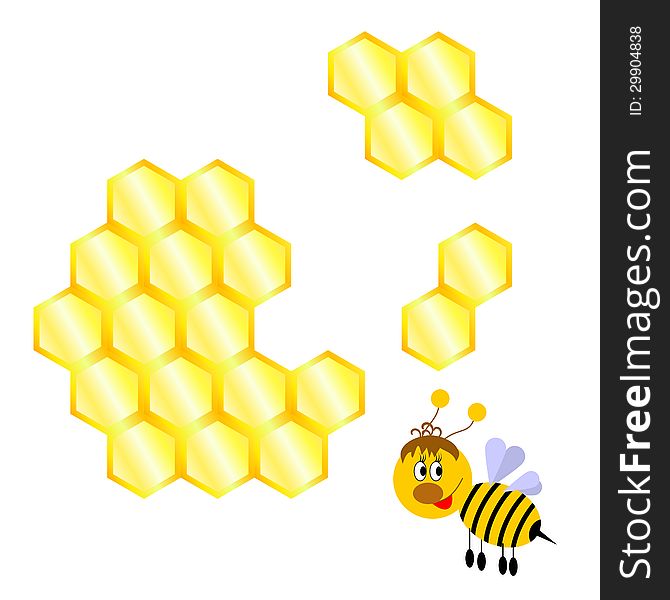 Cartoon Happy Bee With Honeycomb