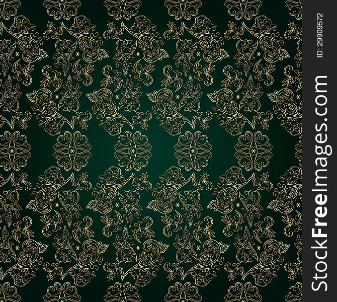 Floral vintage seamless pattern on green background. Vector illustration.