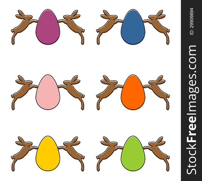 Brown bunny and colored eggs. Brown bunny and colored eggs