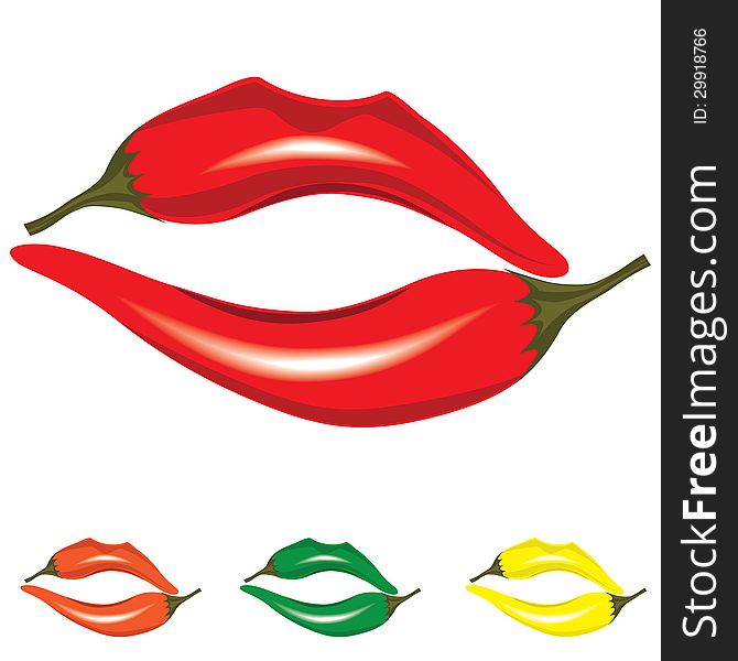 Woman lips as pepper, hot kiss icon objects, vector illustration isolated on white.