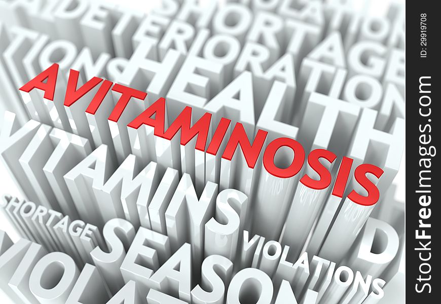 Avitaminosis Concept. The Word of Red Color Located over Text of White Color.
