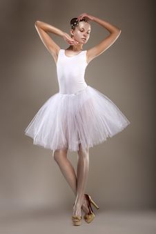 Ballet. Graceful Ballerina In White Light Tutu - Performance. Fantasy Royalty Free Stock Photo