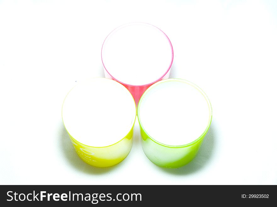 Three cups with different colours. Three cups with different colours
