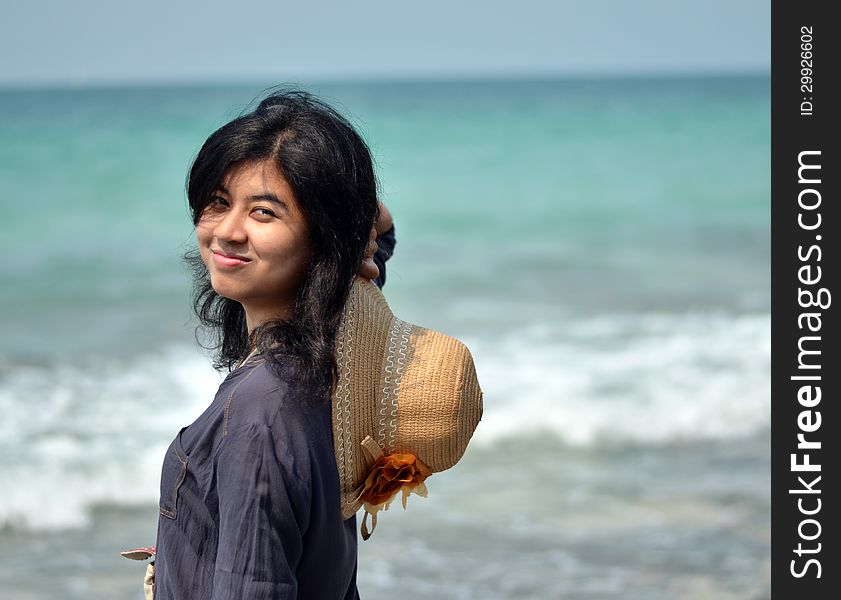 Portrait of asian woman on beach