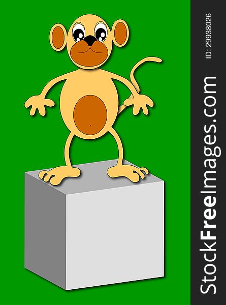 The monkey on the cube on green background. The monkey on the cube on green background