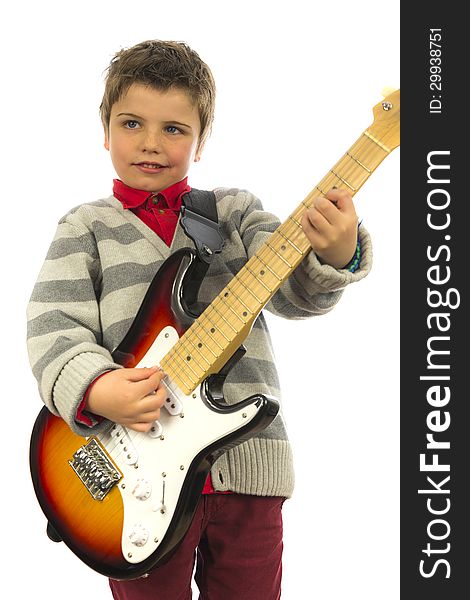 Little kid rocking on a electric guitar. Little kid rocking on a electric guitar