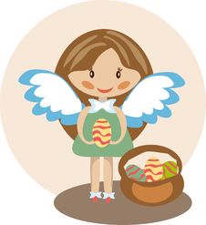 Little Nice Angel Girl With Easter Eggs Royalty Free Stock Photography