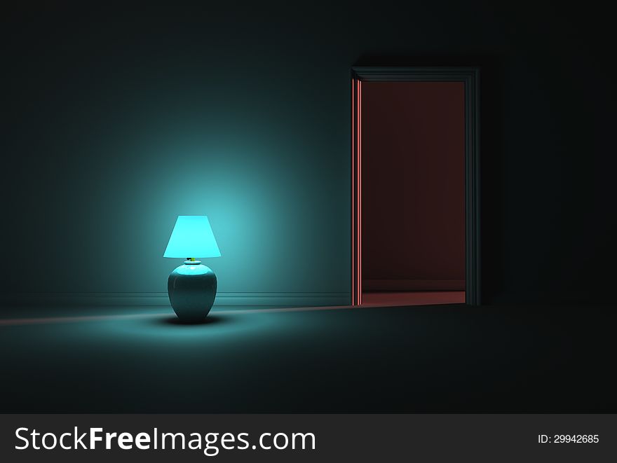 Turquoise Lamp Lighting A Dark Room