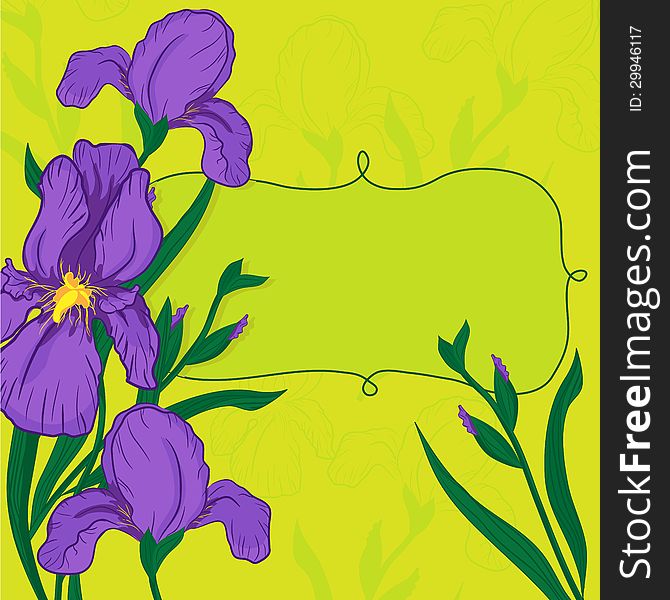 Vector vignette with iris flowers